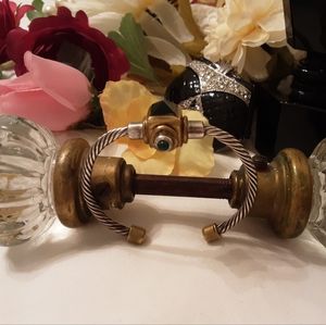 VINTAGE 925 SOLID STERLING ROPED CUFF WITH ONYX PYRAMID AND MALACHITE, 26 GRAMS